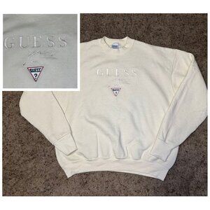 Vintage 90s GUESS Jeans Spell out Crewneck Sweatshirt Iconic Logo Collegiate XL